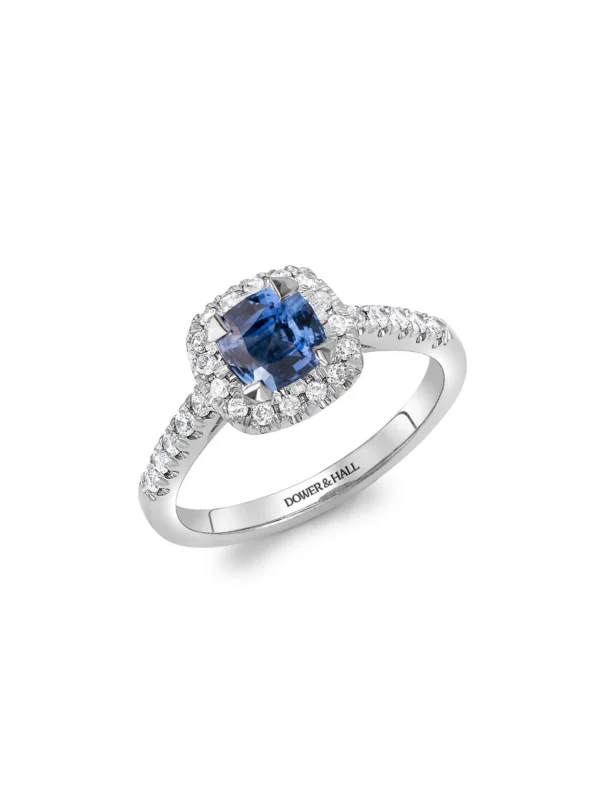 Dower & Hall 18k Halo Blue Sapphire Engagement Ring - 1.40CT