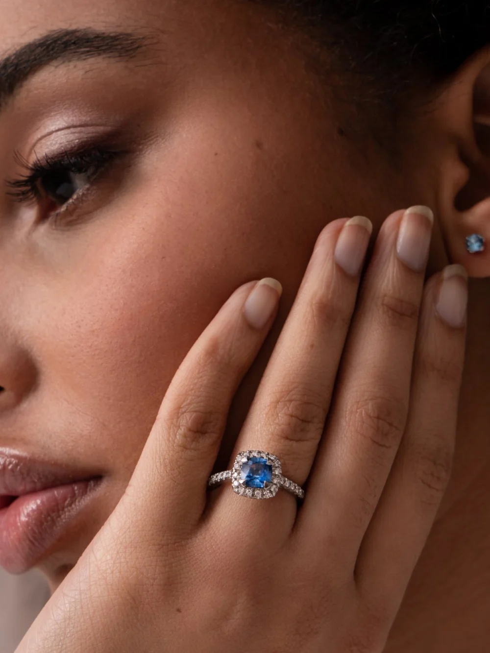 Dower & Hall 18k Halo Blue Sapphire Engagement Ring - 1.40CT, view 2
