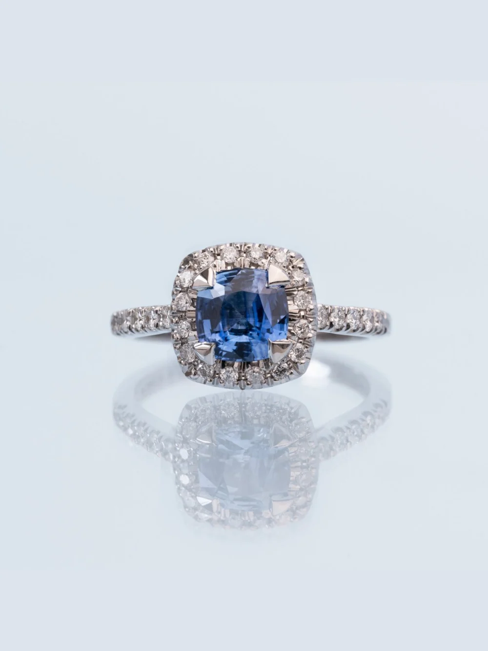 Dower & Hall 18k Halo Blue Sapphire Engagement Ring - 1.40CT, view 5