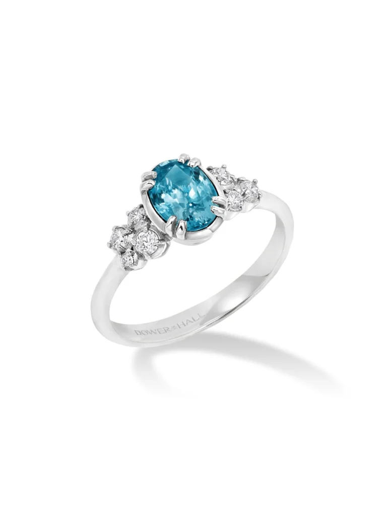 Dower & Hall 18k Large Oval Aquamarine & Diamond Stargazer Ring