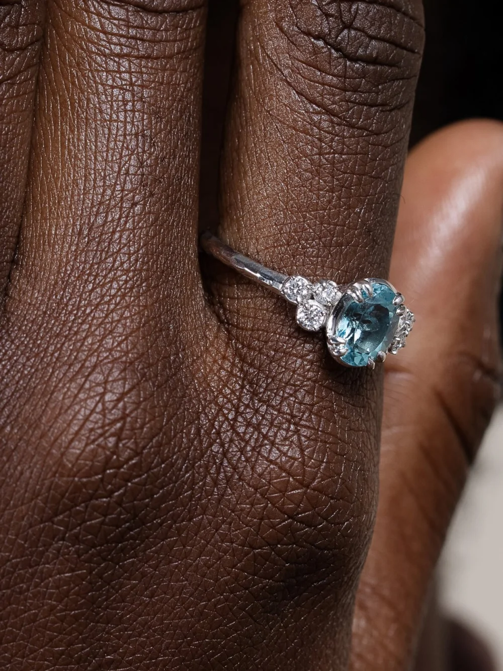 Dower & Hall 18k Large Oval Aquamarine & Diamond Stargazer Ring, view 2
