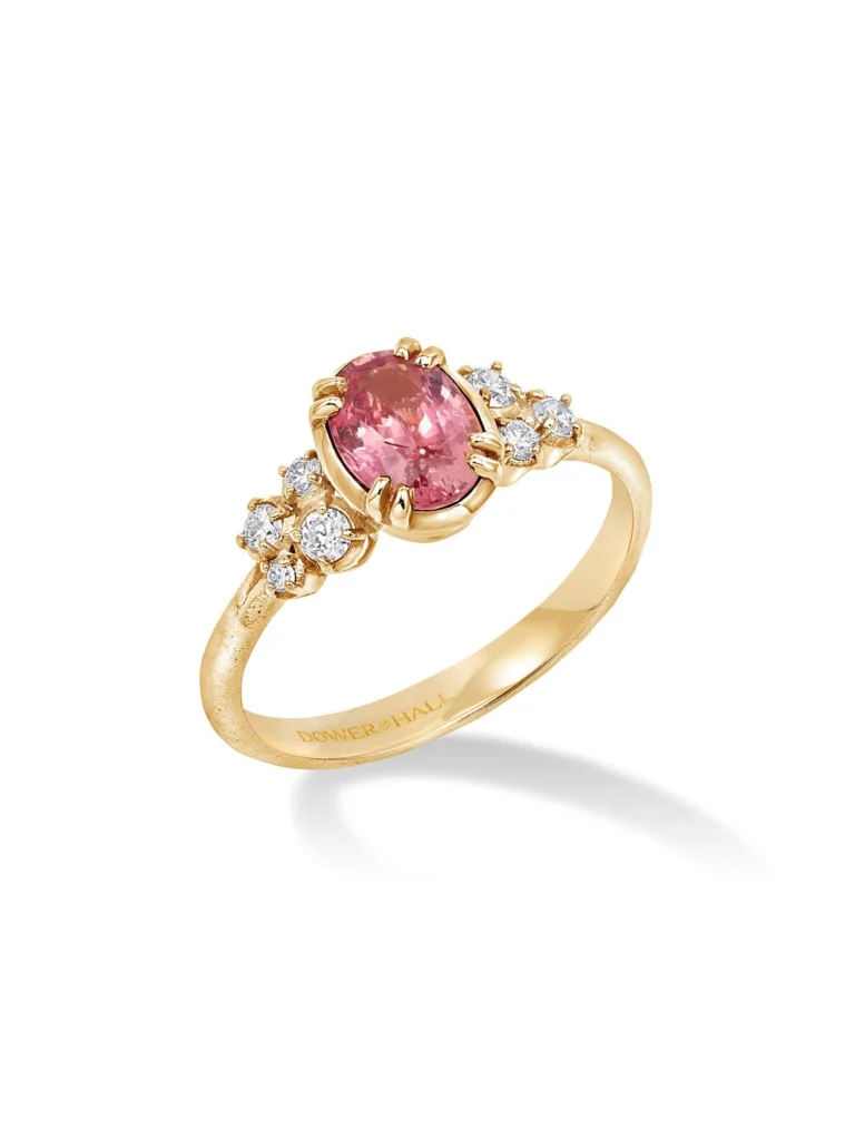 Dower & Hall 18k Large Oval Padparadscha & Diamond Stargazer Ring