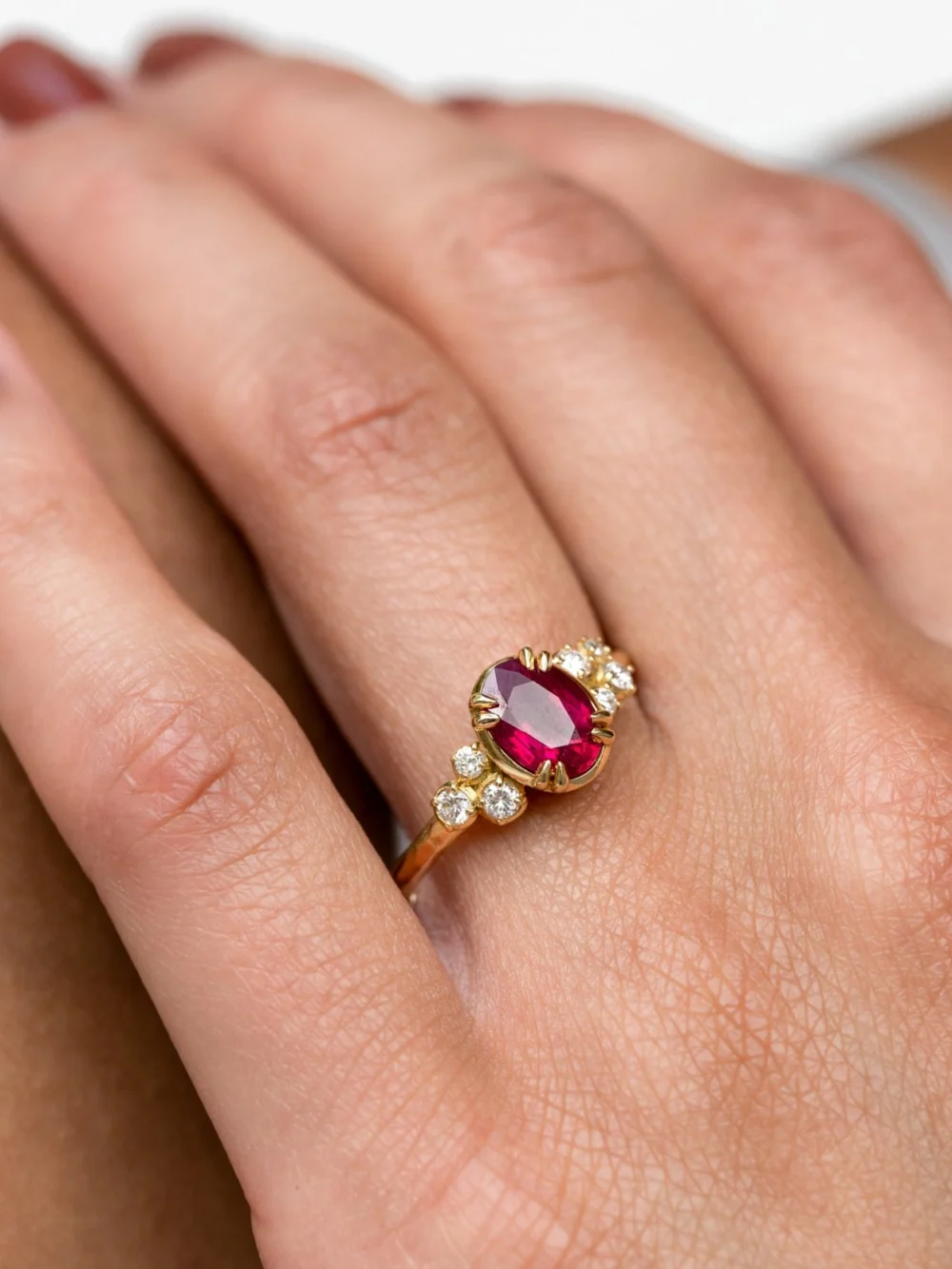 Dower & Hall 18k Large Oval Ruby & Diamond Stargazer Ring, view 2