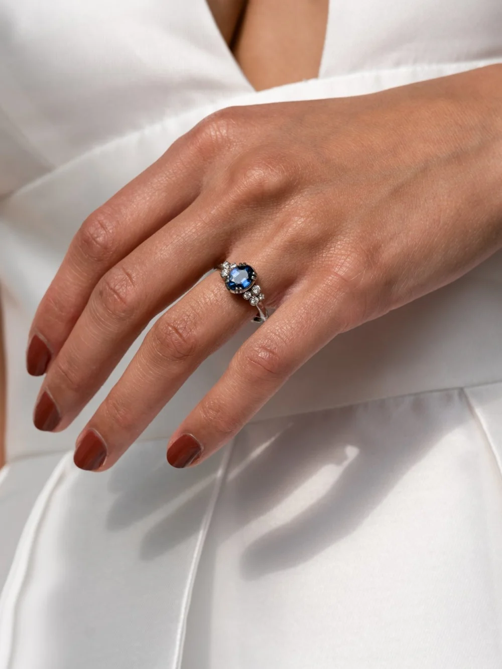 Dower & Hall 18k Large Oval Sapphire & Diamond Stargazer Ring, view 2