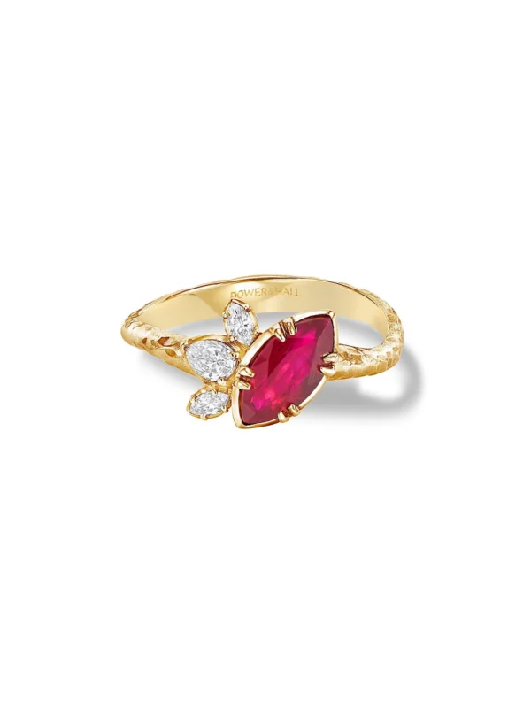 Dower & Hall 18k Marquise Ruby & Diamond Stargazer Ring