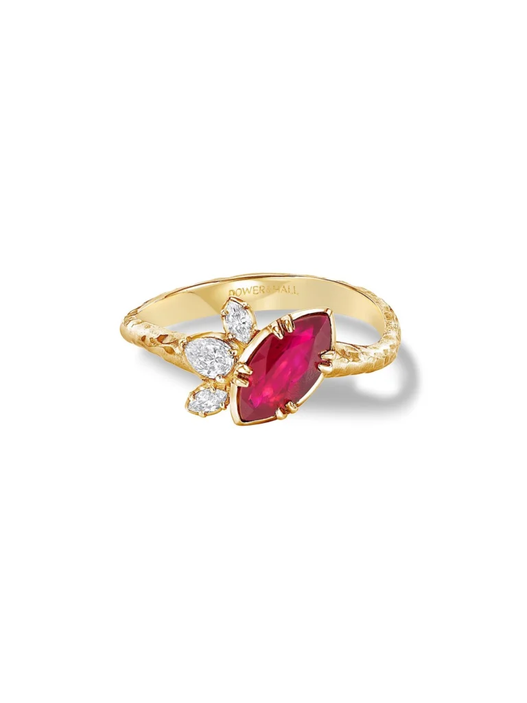 Dower & Hall 18k Marquise Ruby & Diamond Stargazer Ring