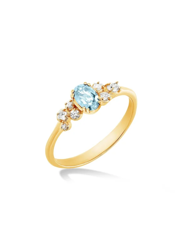 Dower & Hall 18k Oval Aquamarine & Diamond Stargazer Ring