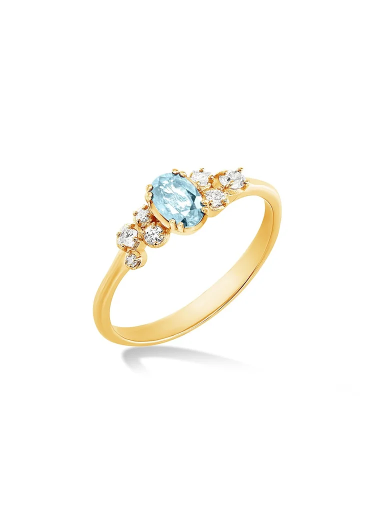 Dower & Hall 18k Oval Aquamarine & Diamond Stargazer Ring