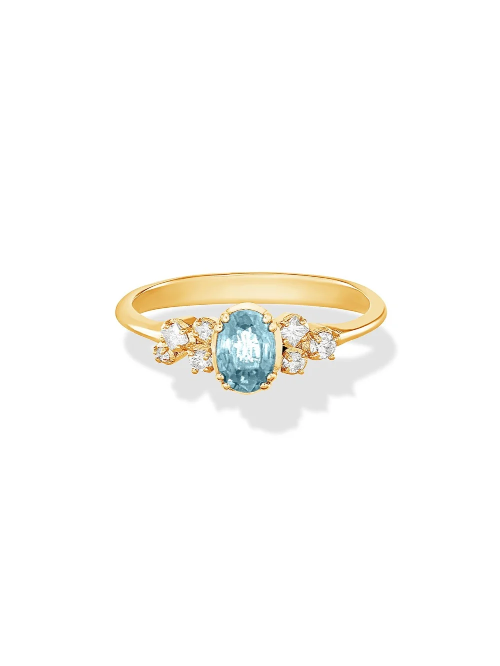 Dower & Hall 18k Oval Aquamarine & Diamond Stargazer Ring, view 6