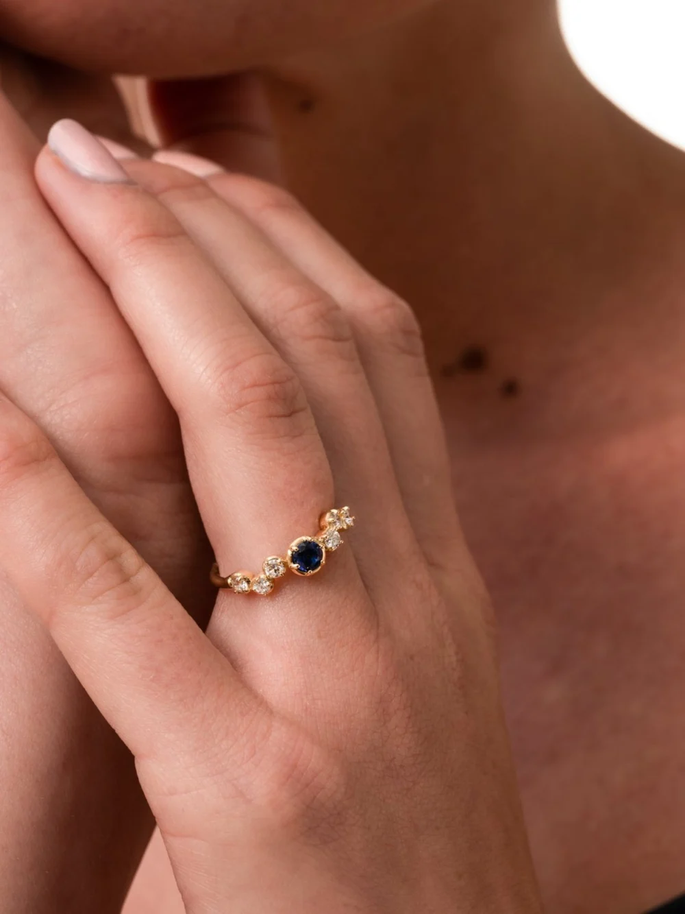Dower & Hall 18k Sapphire & Diamond Stargazer Ring, view 3