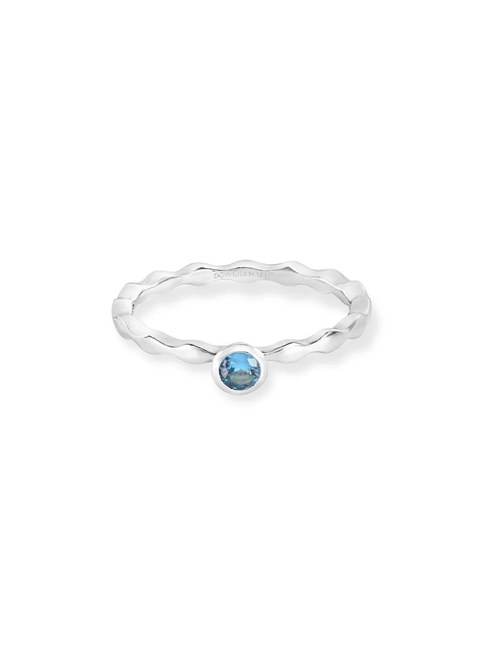 Dower & Hall 3mm Aquamarine Wave Band Twinkle Ring, view 2