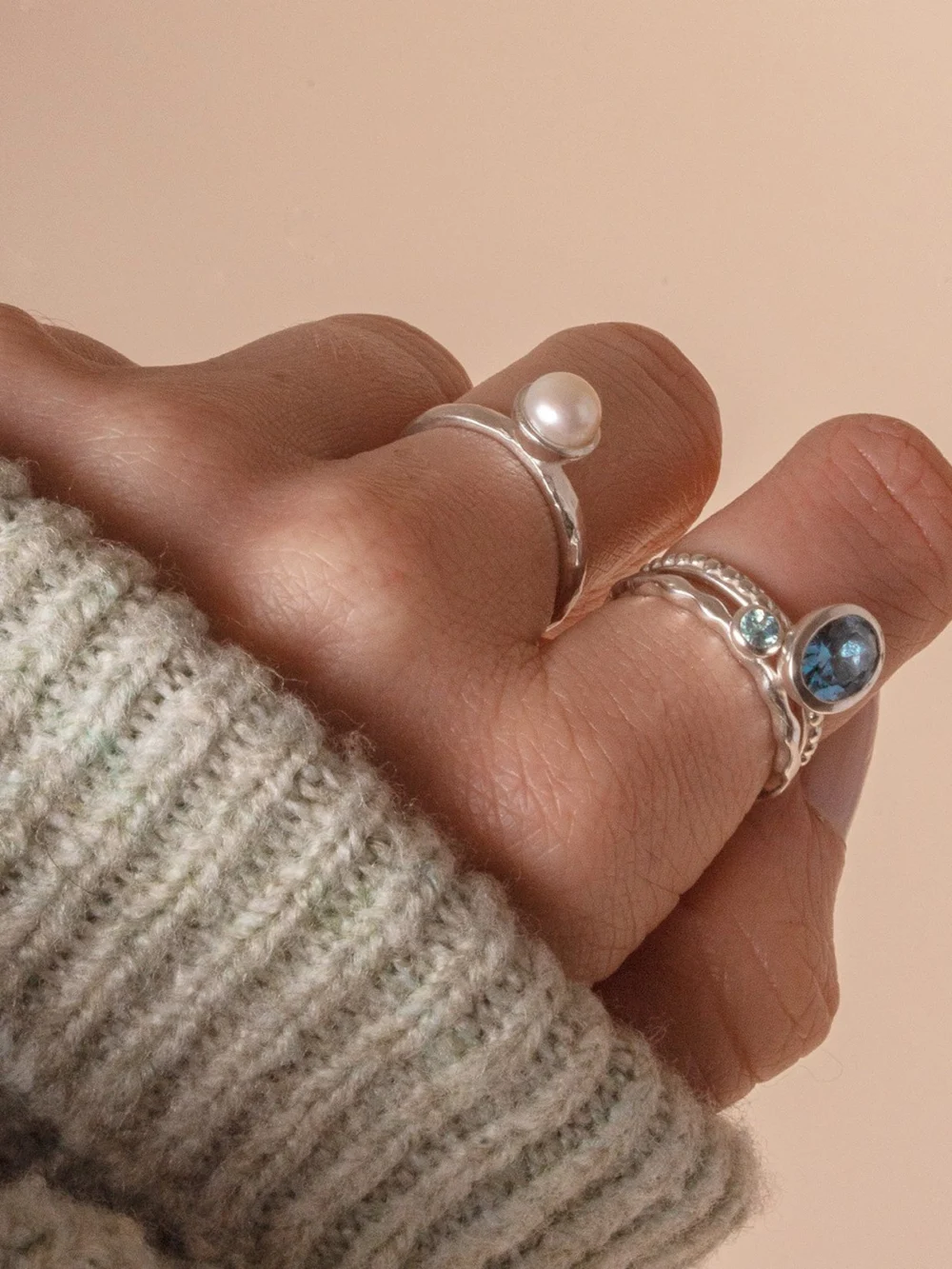Dower & Hall 3mm Aquamarine Wave Band Twinkle Ring, view 3