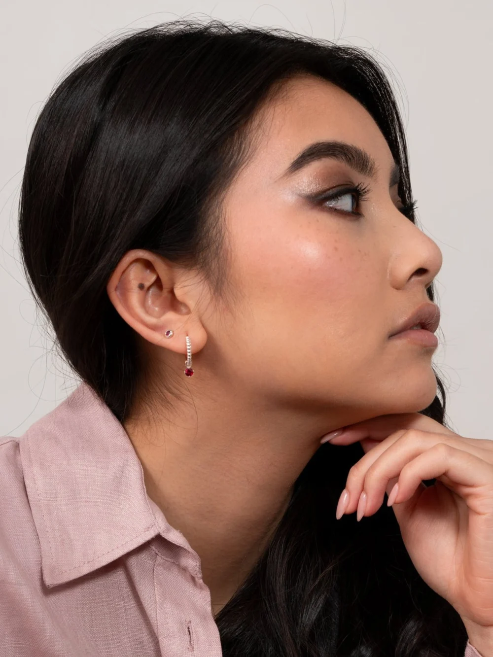 Dower & Hall 3mm Ruby Dewdrop Studs, view 6