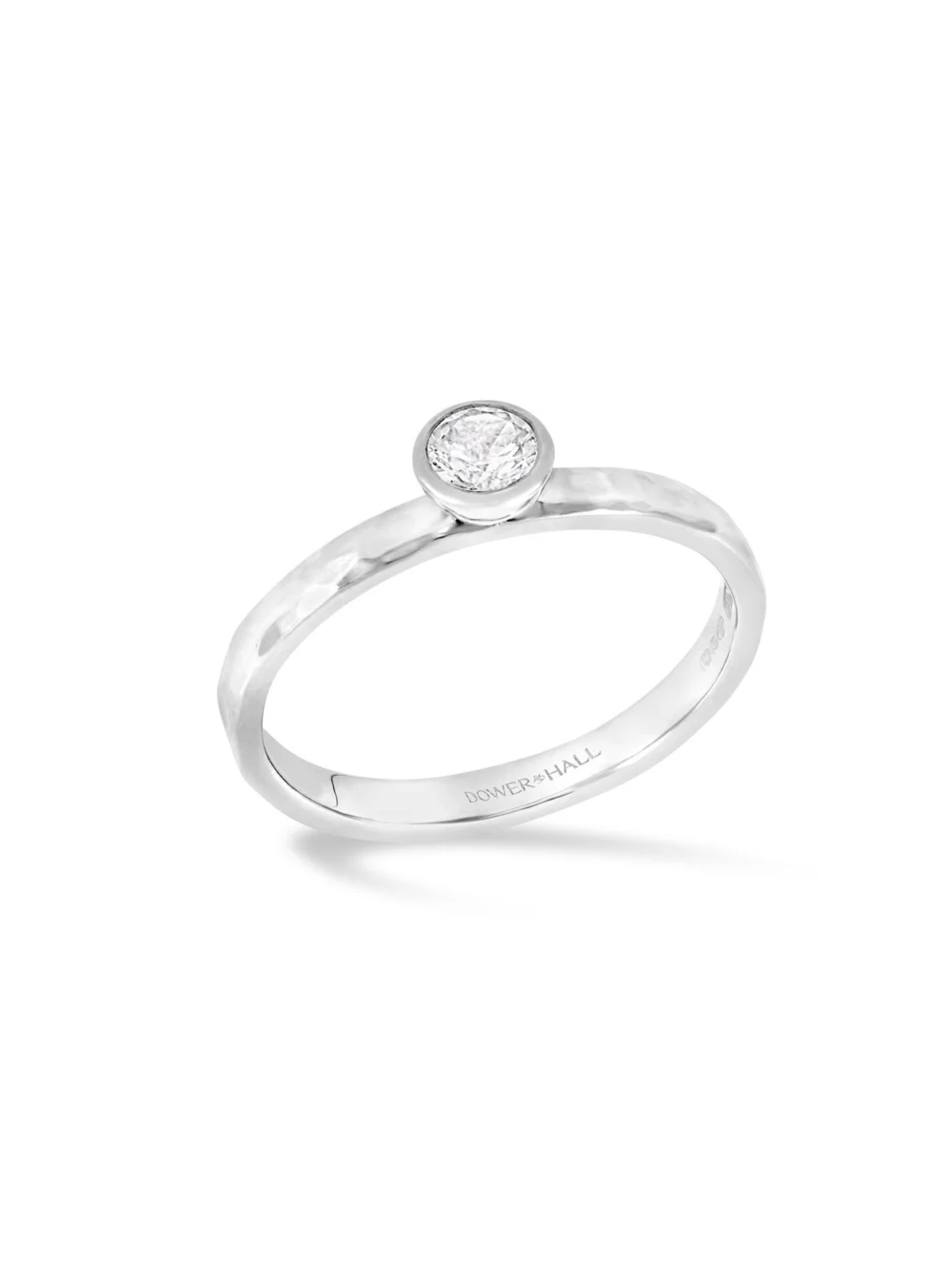 Dower & Hall 4mm White Topaz Hammered Twinkle Ring