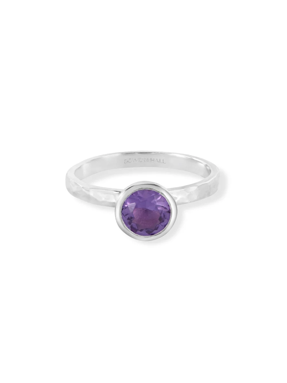 Dower & Hall 6mm Amethyst Hammered Twinkle Ring, view 4