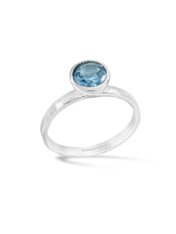 Dower & Hall 6mm Blue Topaz Hammered Twinkle Ring