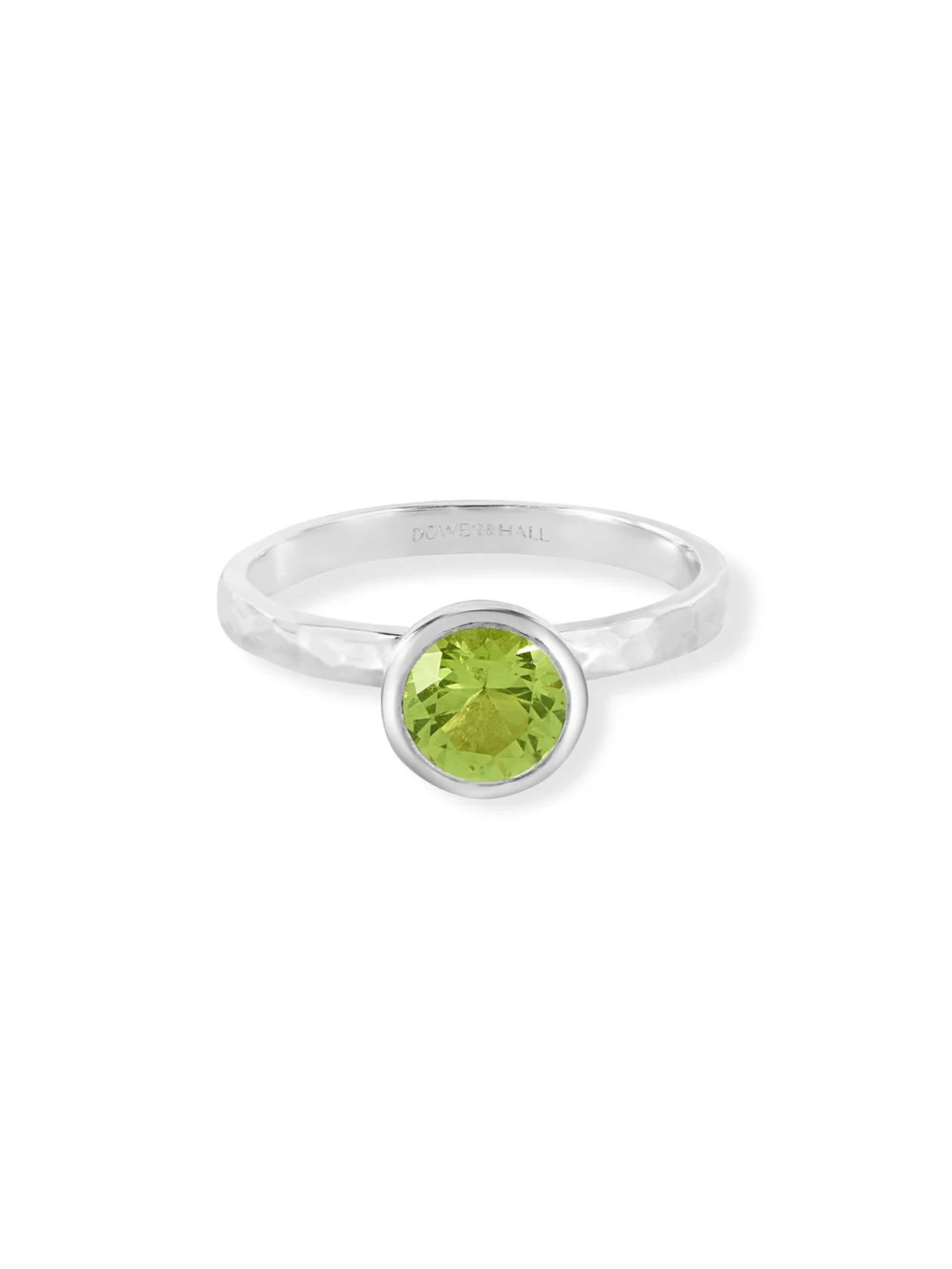 Dower & Hall 6mm Peridot Hammered Twinkle Ring, view 4