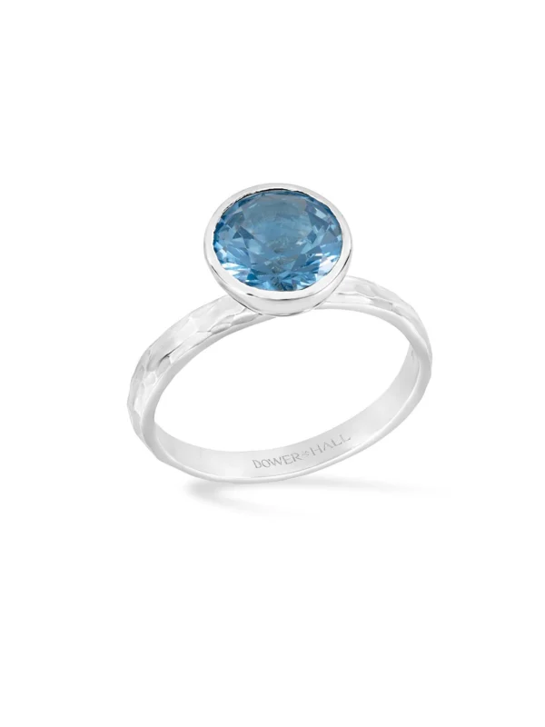 Dower & Hall 8mm Blue Topaz Hammered Twinkle Ring