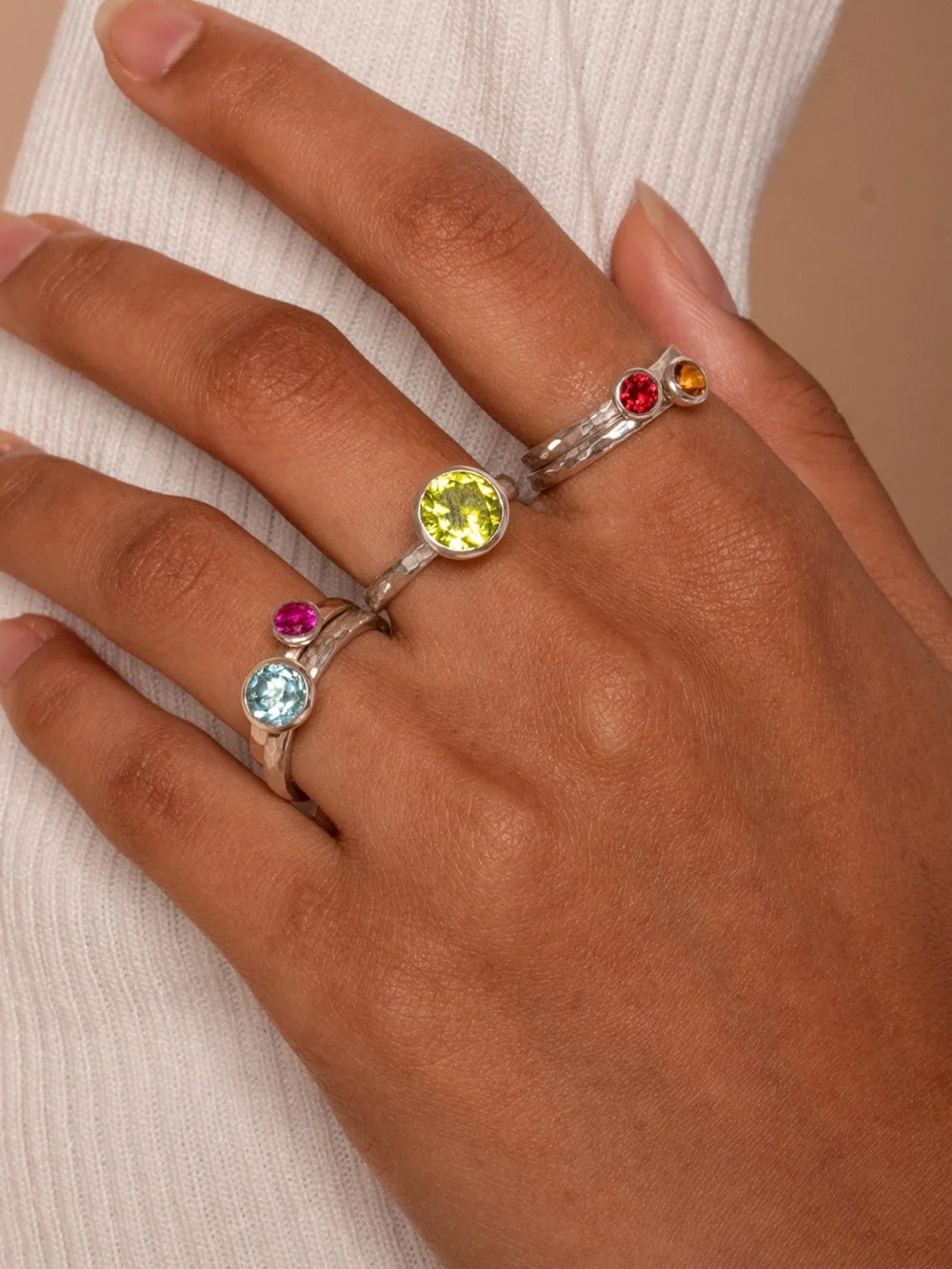 Dower & Hall 8mm Peridot Hammered Twinkle Ring, view 2