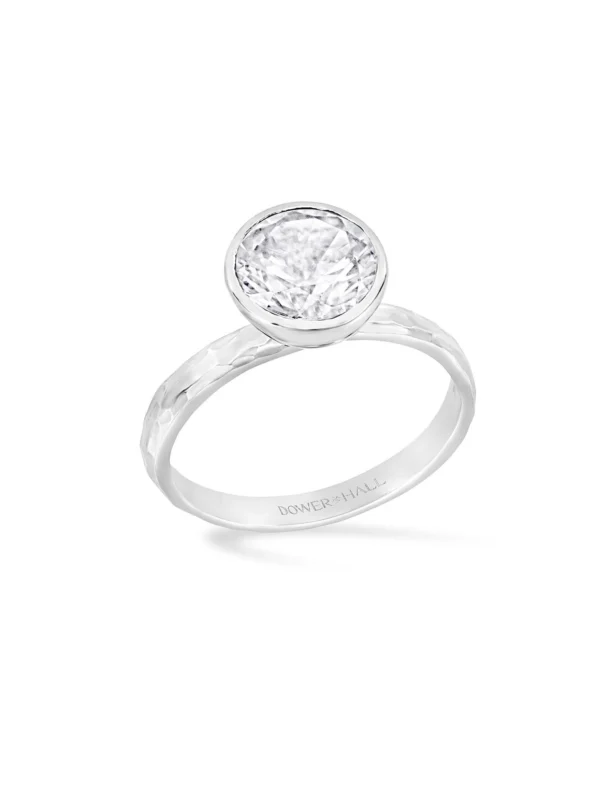 Dower & Hall 8mm White Topaz Hammered Twinkle Ring