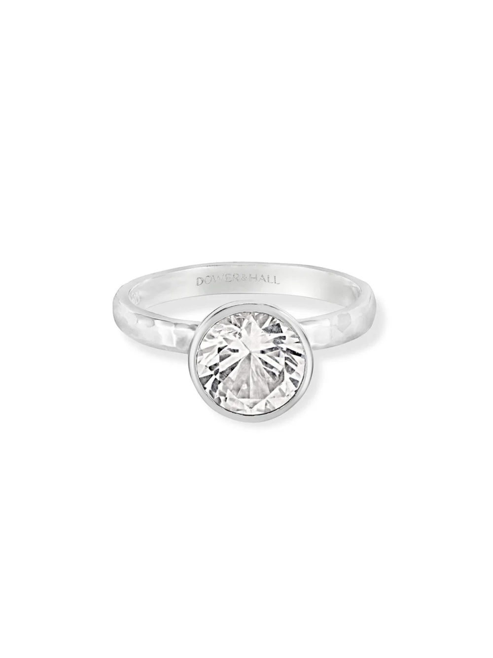 Dower & Hall 8mm White Topaz Hammered Twinkle Ring, view 4