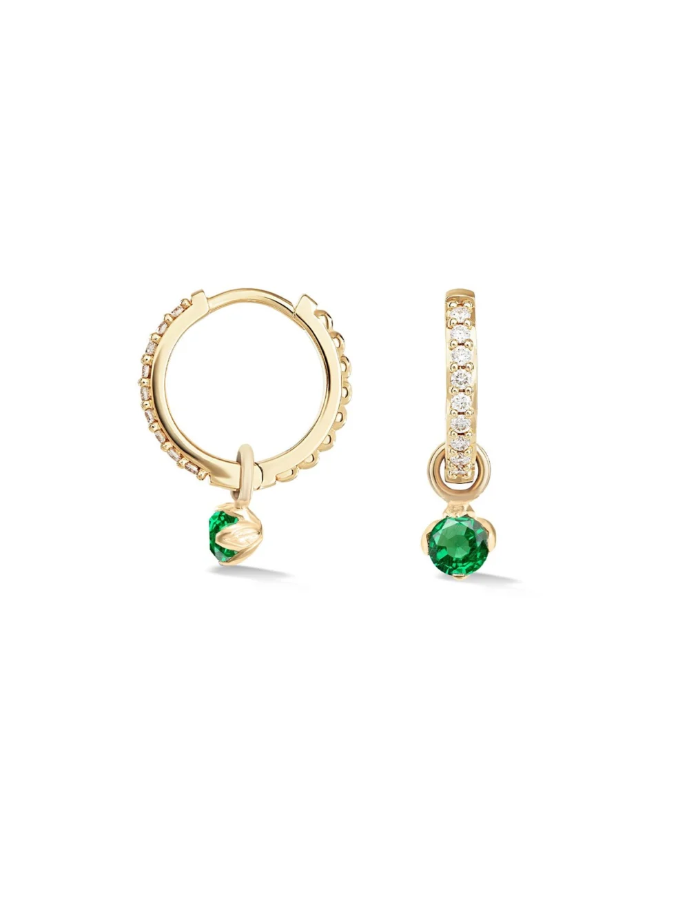 Dower & Hall 9k Diamond Hoops with Demantoid Lotus Drops
