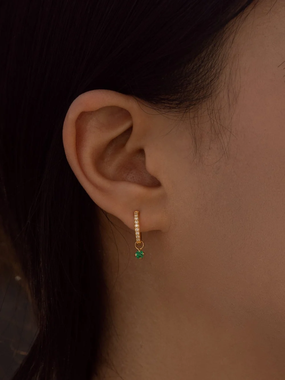Dower & Hall 9k Diamond Hoops with Demantoid Lotus Drops, view 2