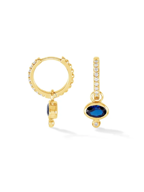 Dower & Hall 9k Diamond Stargazer Hoops with Blue Sapphire Oval Drops