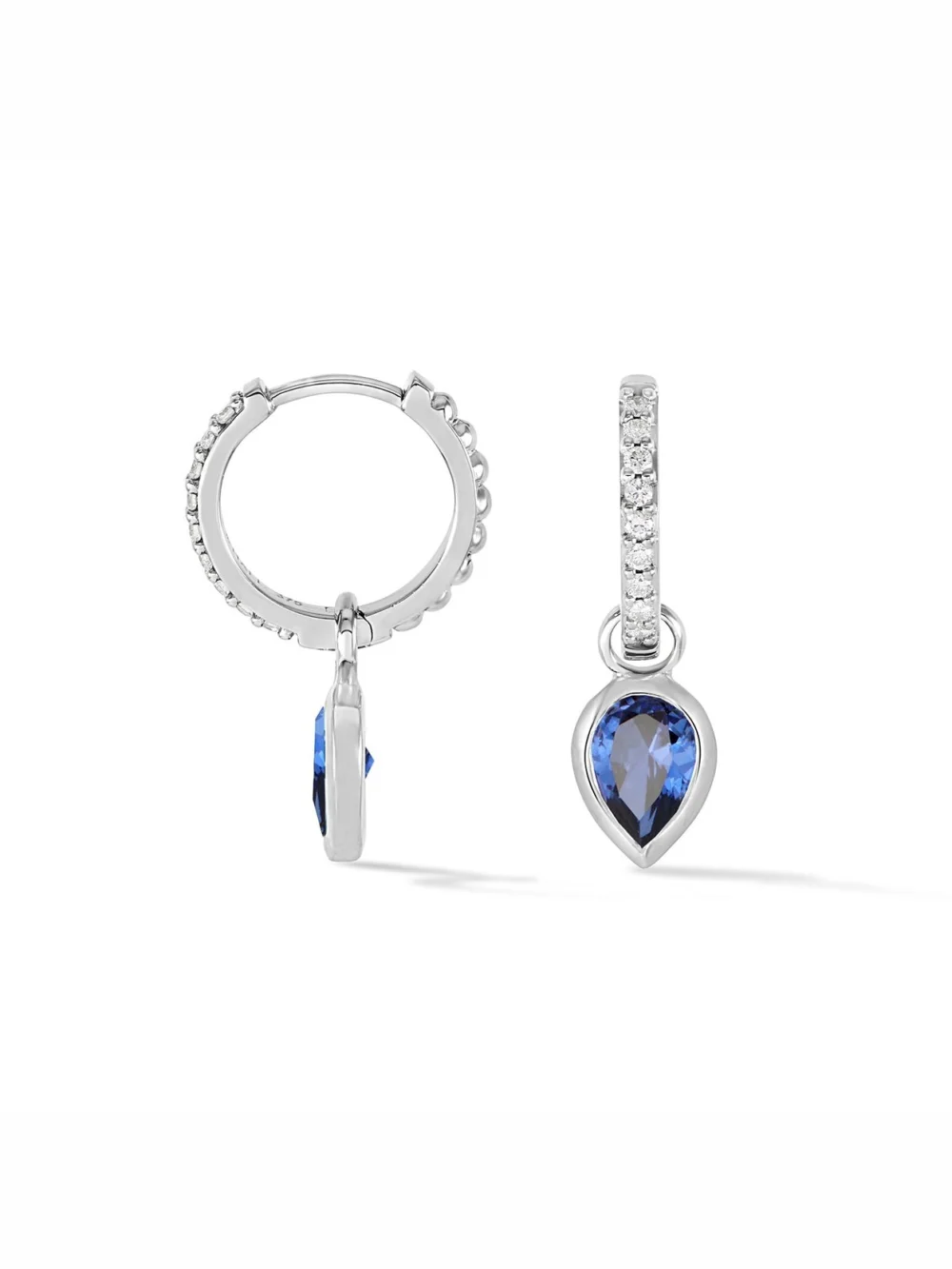 Dower & Hall 9k Diamond Stargazer Hoops with Blue Sapphire Tear Drops