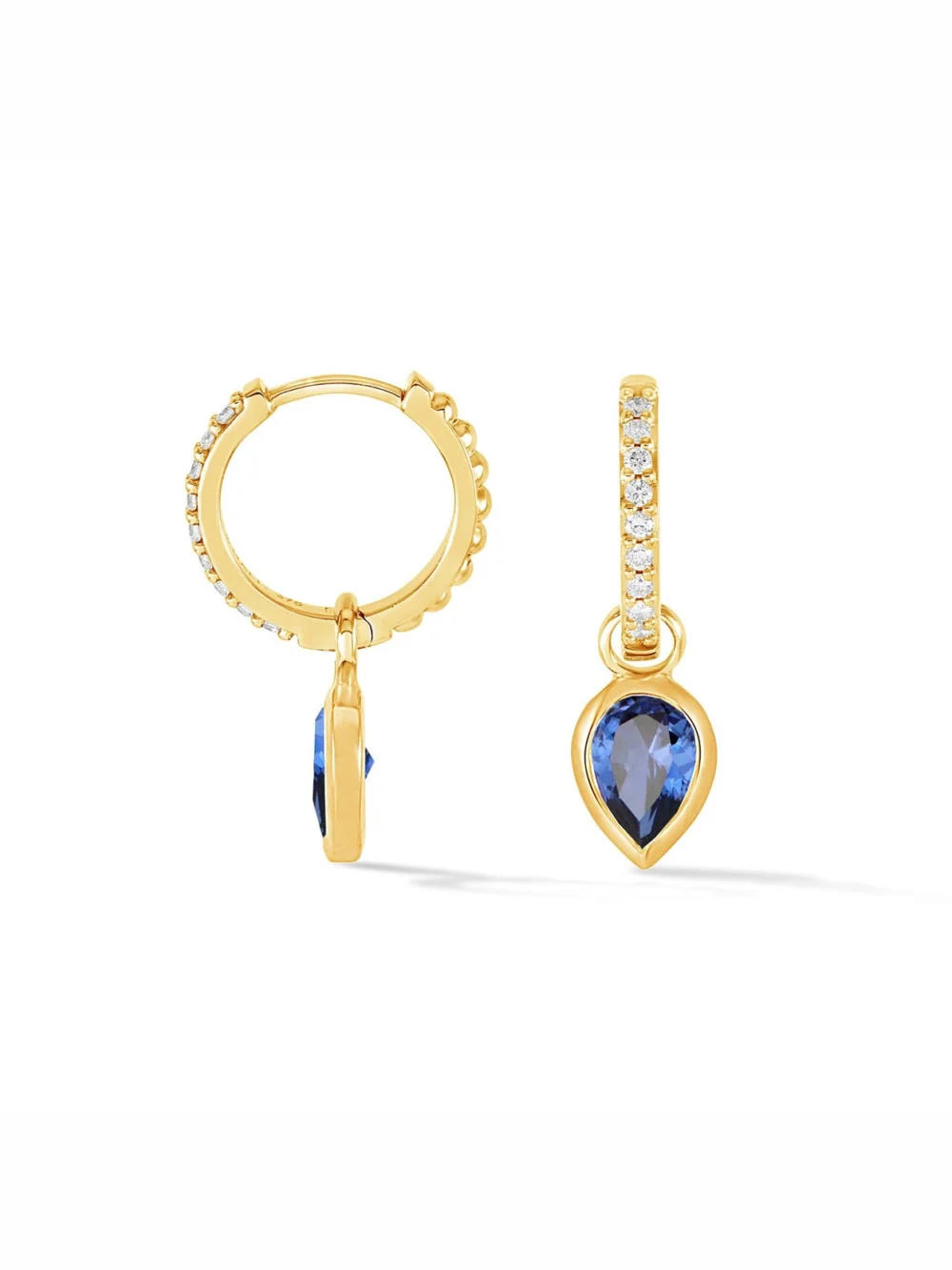 Dower & Hall 9k Diamond Stargazer Hoops with Blue Sapphire Tear Drops, view 4