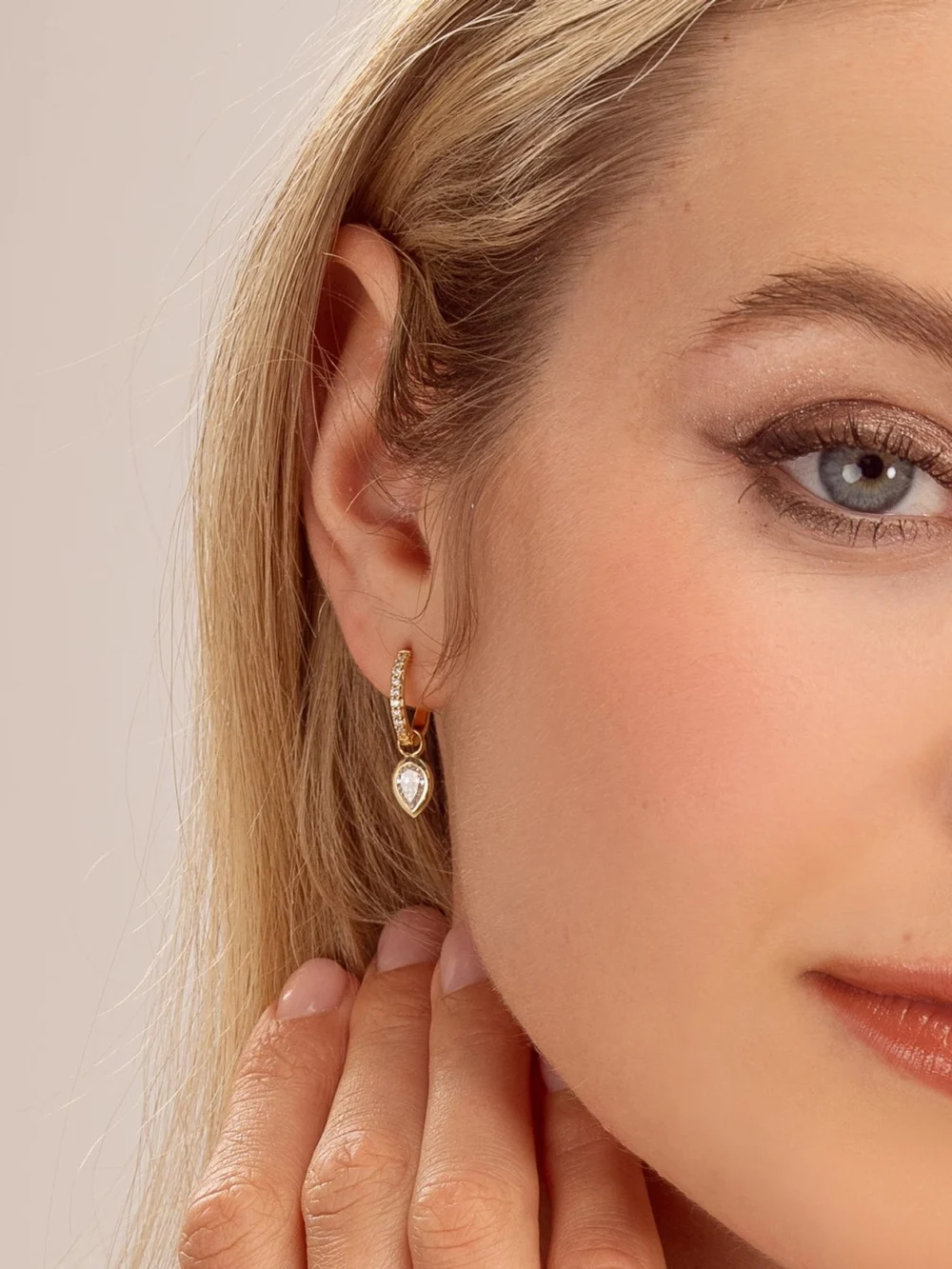 Dower & Hall 9k Diamond Stargazer Hoops with Diamond Tear Drops, view 2