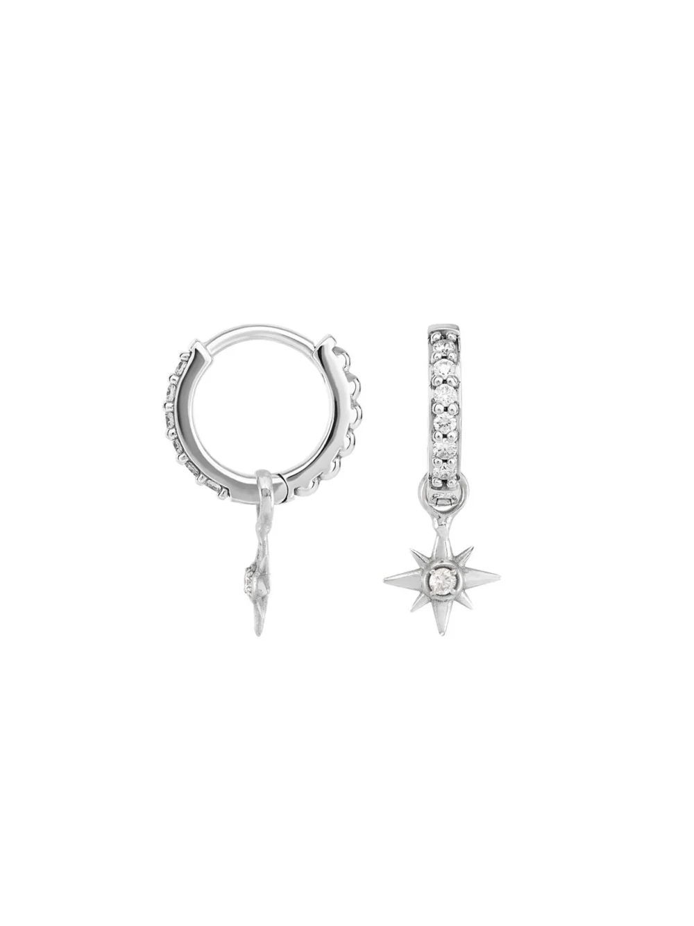 Dower & Hall 9k Gold & Diamond North Star Ear-Hoop Drops, view 3
