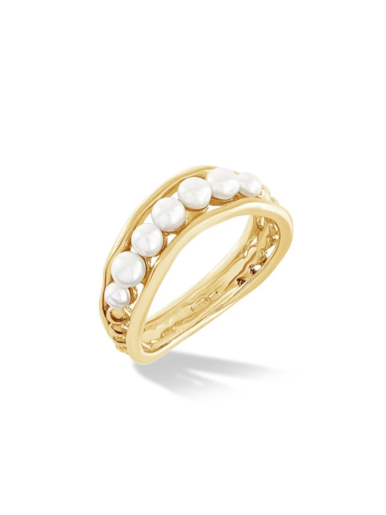 Dower & Hall 9k Gold & Pearl Waterfall Ring