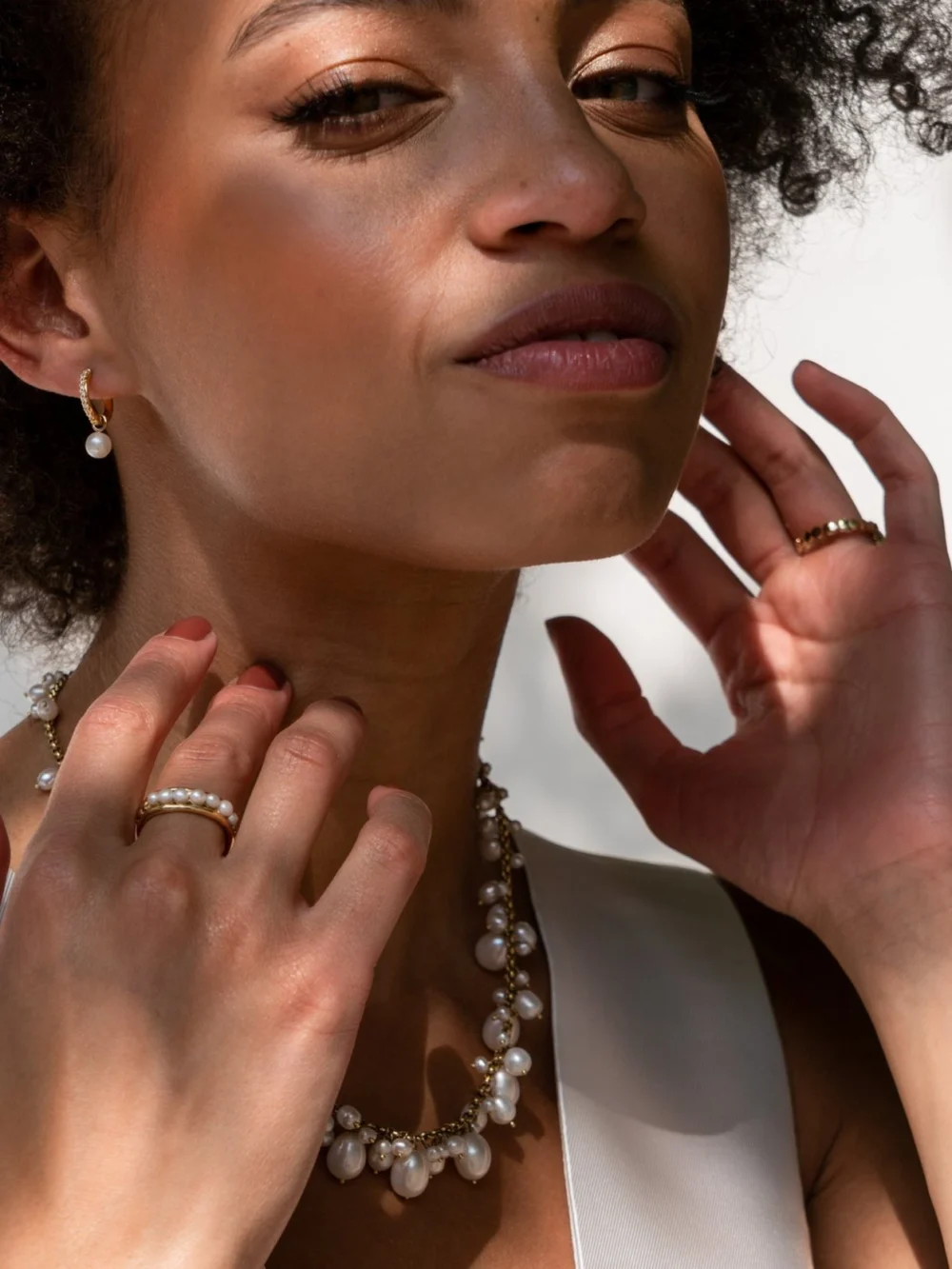 Dower & Hall 9k Gold & Pearl Waterfall Ring, view 2