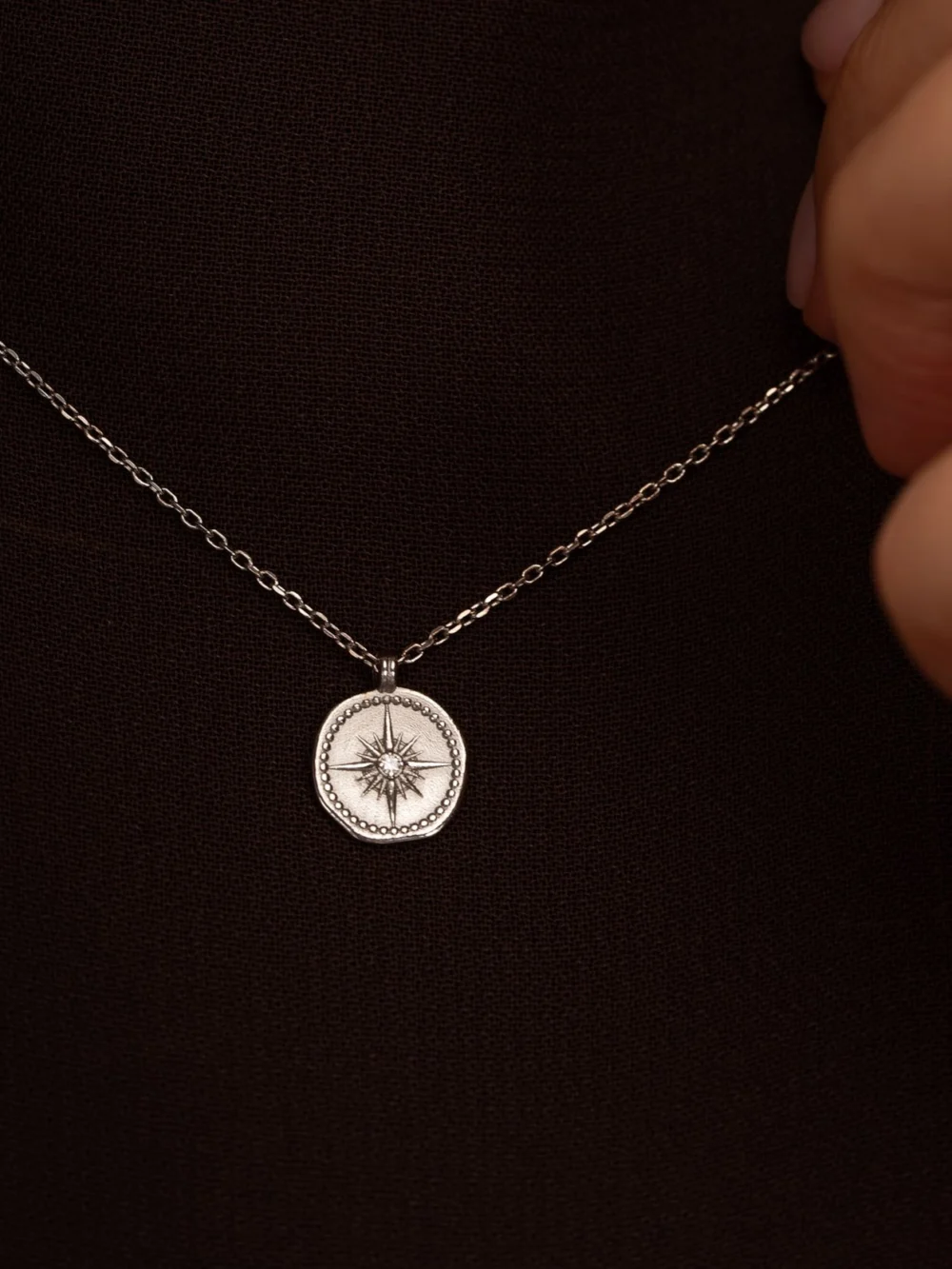 Dower & Hall 9k Gold Diamond True North Tiny Talisman Necklace, view 6