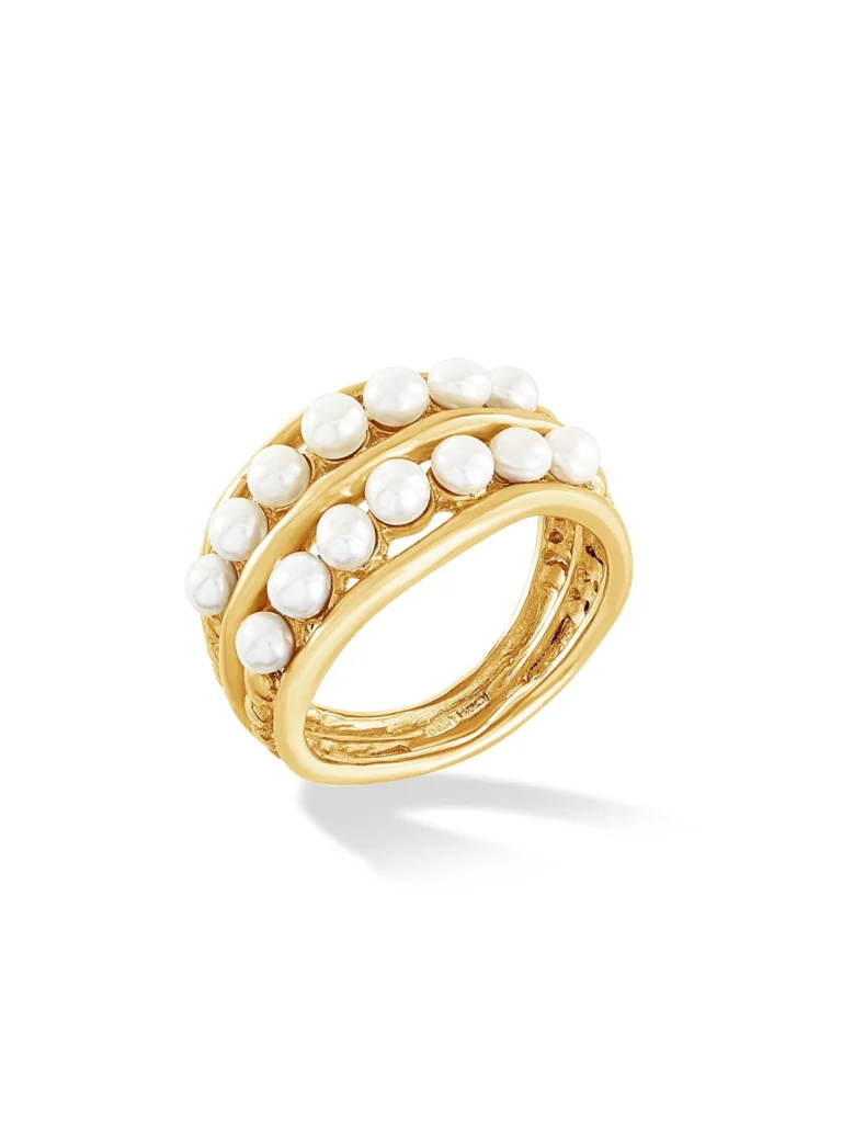 Dower & Hall 9k Gold Double Row Pearl Waterfall Ring