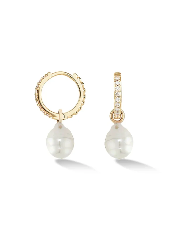 Dower & Hall 9k Medium Diamond Hoops & South Sea Pearl Drops