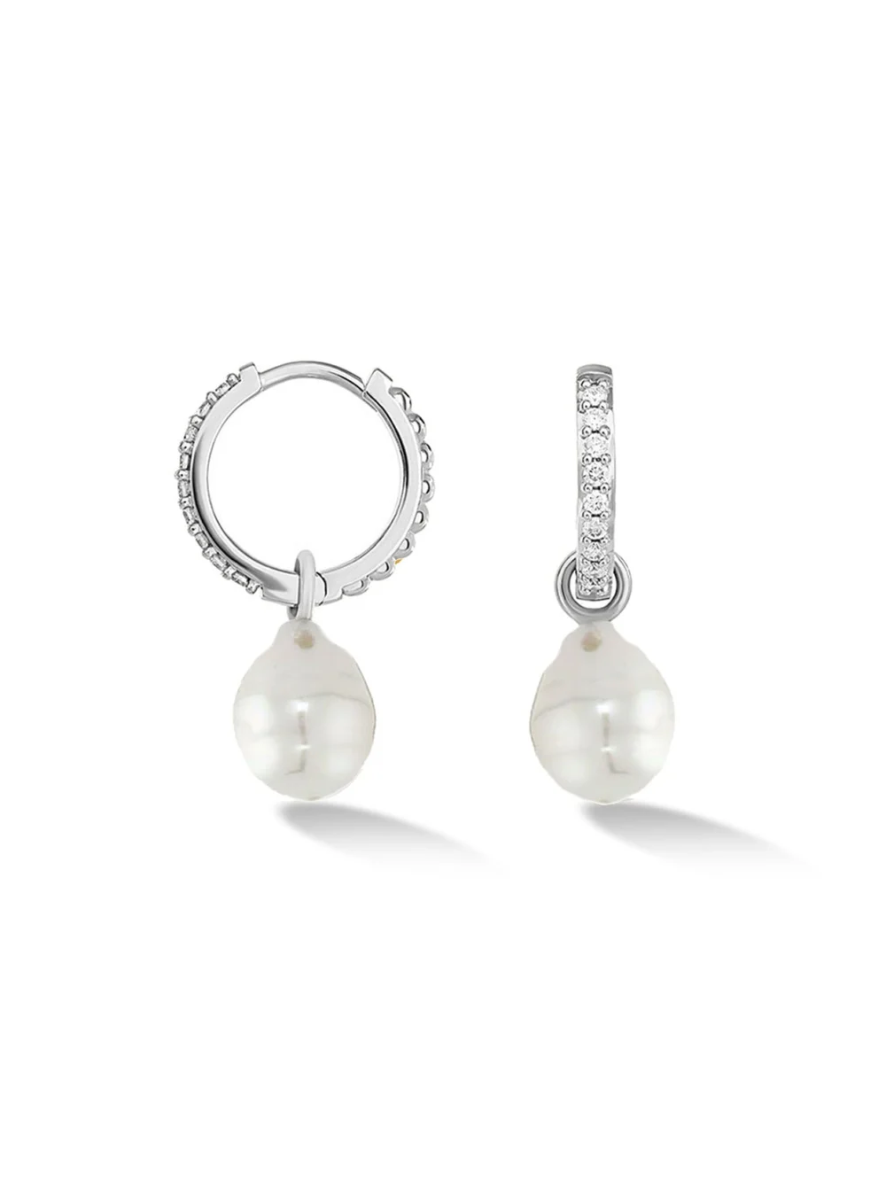 Dower & Hall 9k Medium Diamond Hoops & South Sea Pearl Drops, view 4