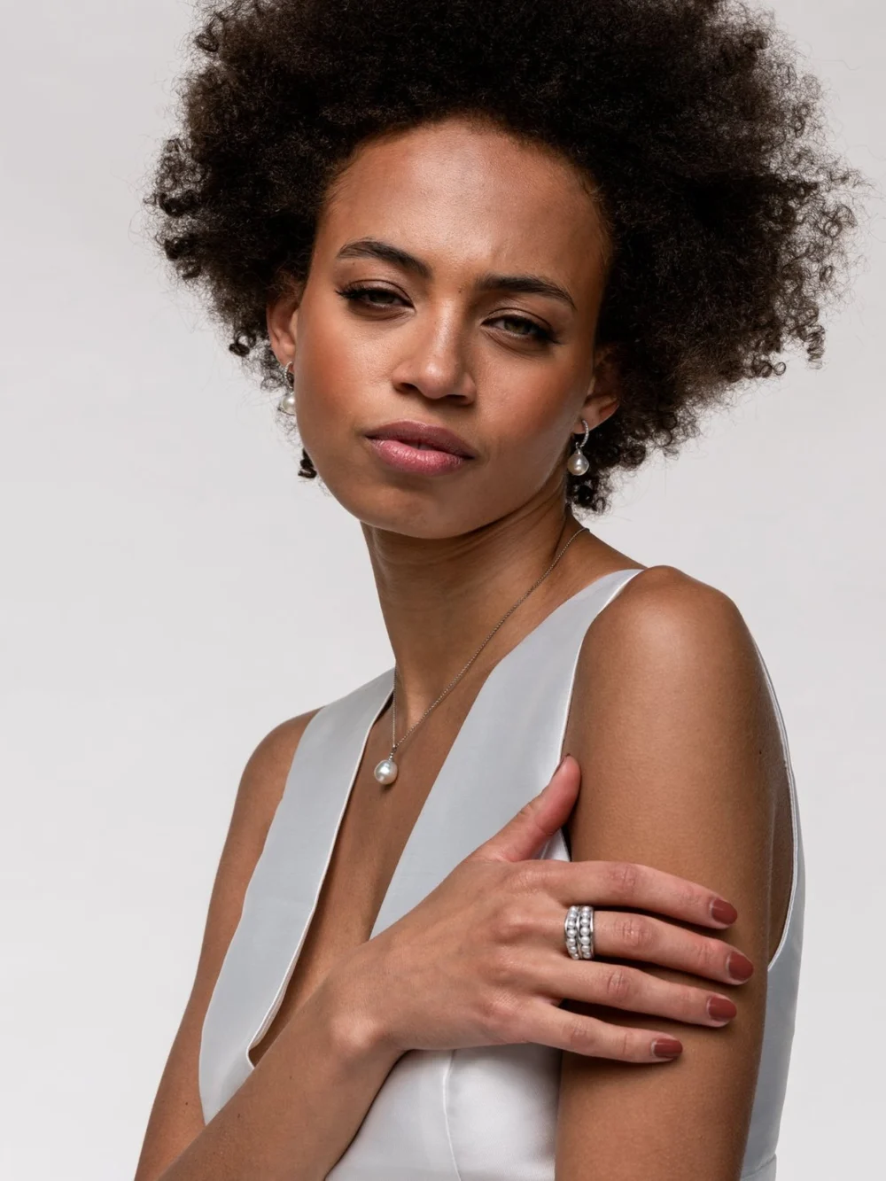 Dower & Hall 9k Medium Diamond Hoops & South Sea Pearl Drops, view 6