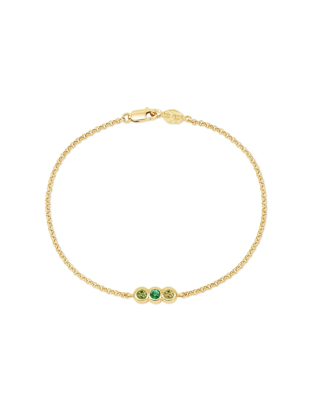 Dower & Hall 9k Round 3mm Trio Greens Dew Drop Chain Bracelet