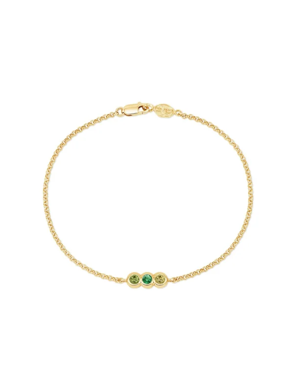 Dower & Hall 9k Round 3mm Trio Greens Dew Drop Chain Bracelet