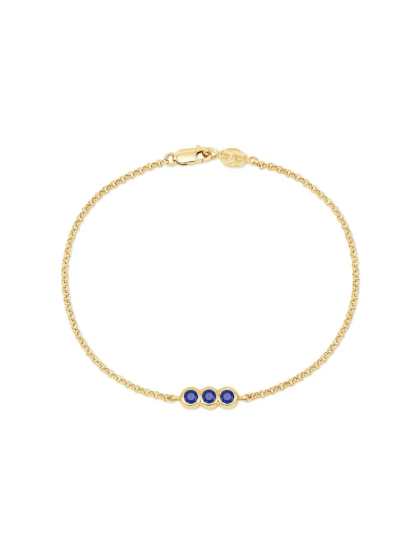 Dower & Hall 9k Round 3mm Trio Sapphire Dewdrop Chain Bracelet