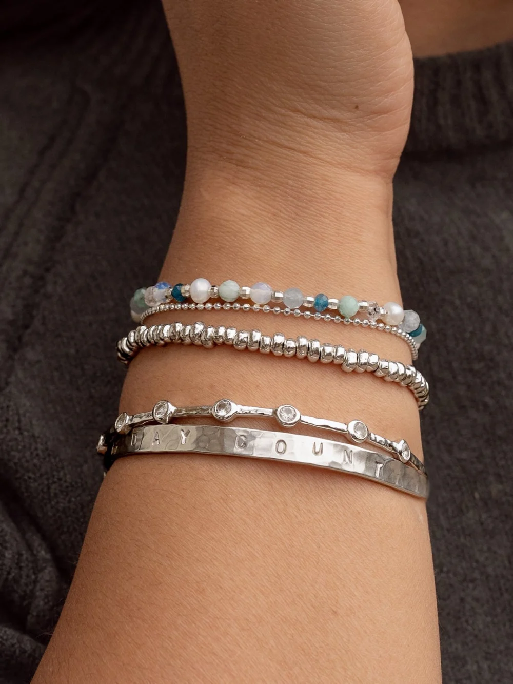 Dower & Hall ‘Always Close to My Heart' Hand-Stamped Hammered Nomad Bangle, view 2
