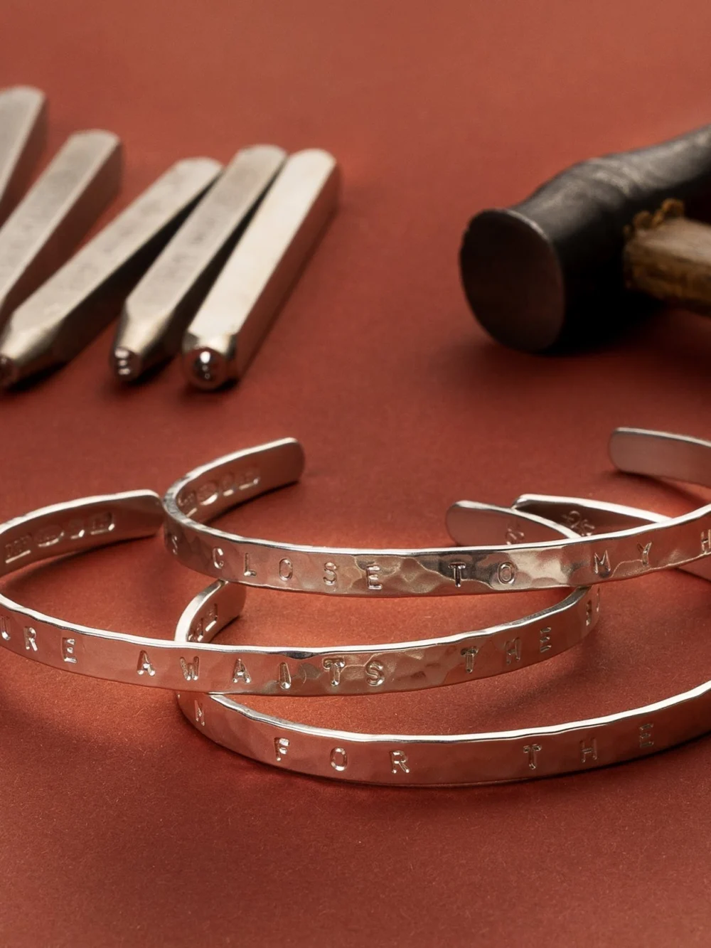 Dower & Hall ‘Always Close to My Heart' Hand-Stamped Hammered Nomad Bangle, view 3