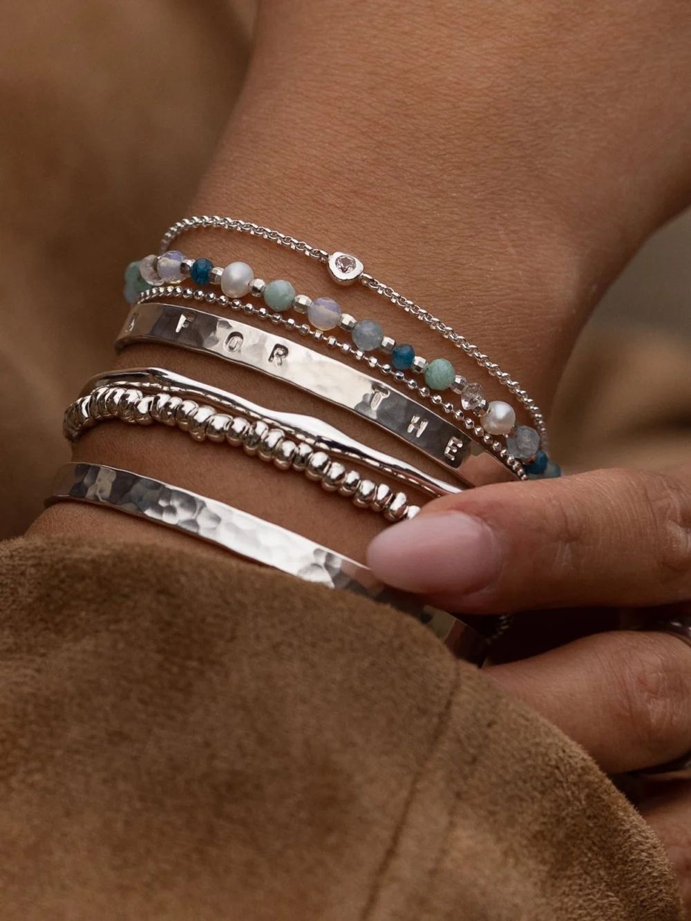 Dower & Hall ‘Always Close to My Heart' Hand-Stamped Hammered Nomad Bangle, view 5