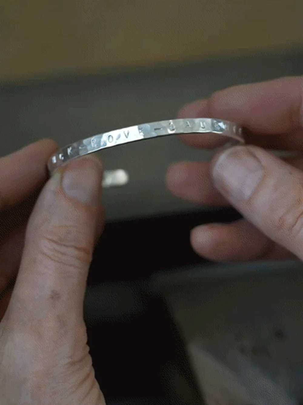 Dower & Hall ‘Always Close to My Heart' Hand-Stamped Hammered Nomad Bangle, view 6