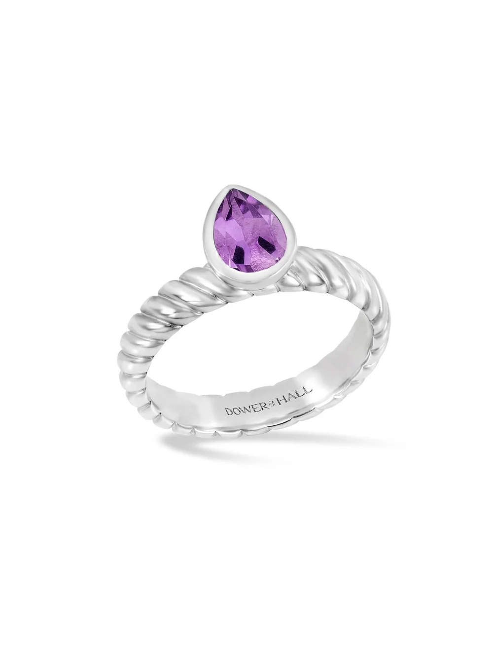 Dower & Hall Amethyst Pear Twist Twinkle Ring