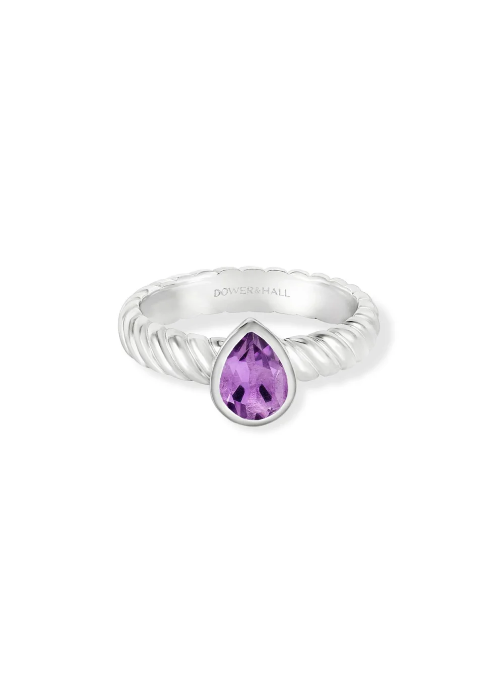 Dower & Hall Amethyst Pear Twist Twinkle Ring, view 4