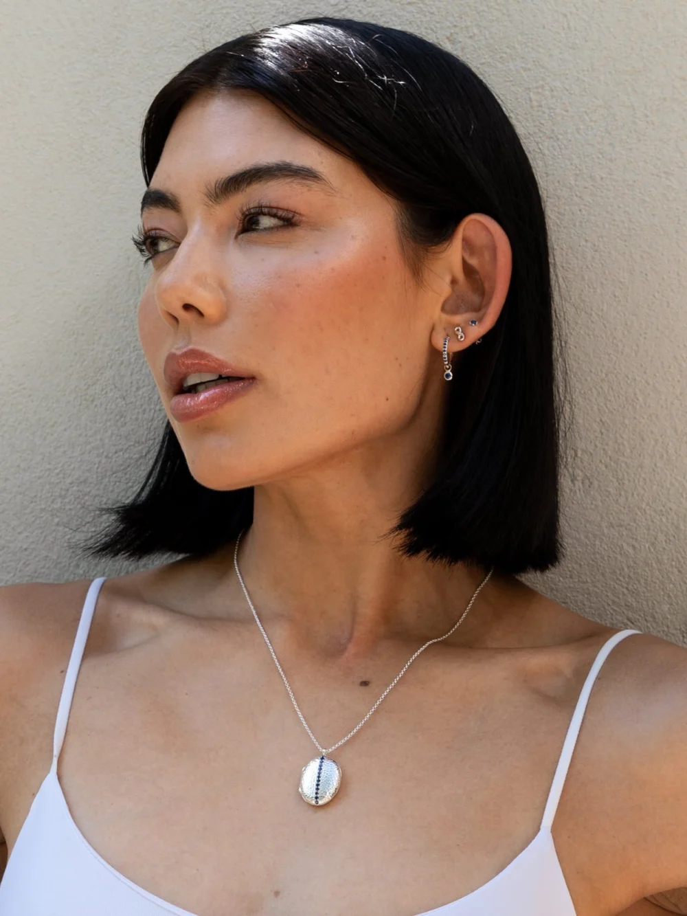 Dower & Hall Blue Sapphire Dewdrop Charm Hoops, view 2