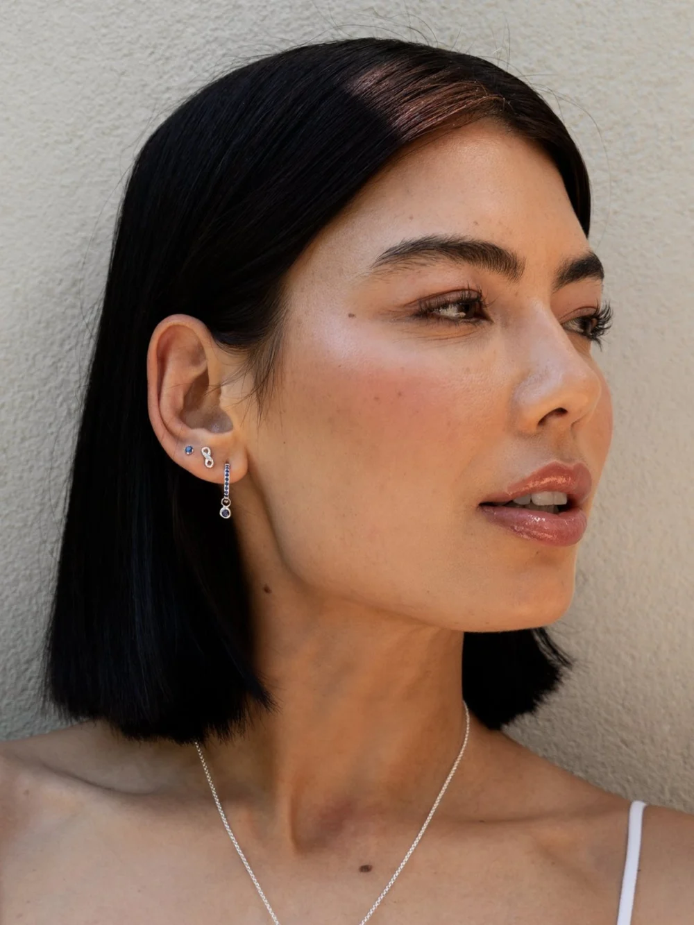 Dower & Hall Blue Sapphire Dewdrop Charm Hoops, view 3